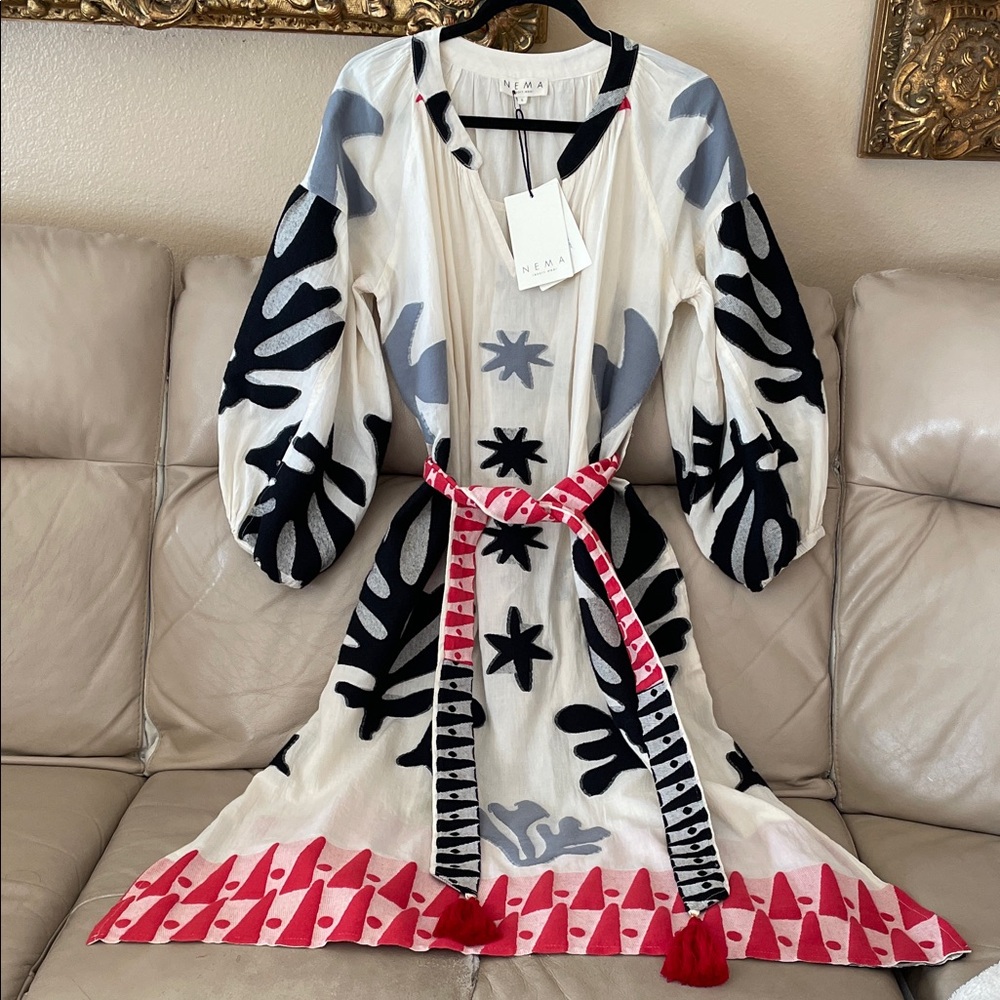 NWT $310 Nema Resort Wear Nadia Chic Patterned Dress L